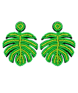 Chic Green Handmade Beading Knit Fabric Tortoid Drop Earrings