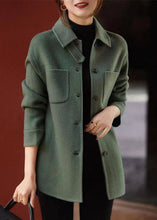 Load image into Gallery viewer, Chic Green Peter Pan Collar Button Pockets Patchwork Woolen Coats Fall