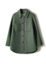 Load image into Gallery viewer, Chic Green Peter Pan Collar Button Pockets Patchwork Woolen Coats Fall