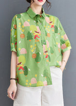 Load image into Gallery viewer, Chic Green Peter Pan Collar Print Patchwork Cotton Shirt Tops Summer