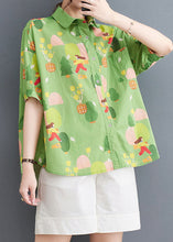 Load image into Gallery viewer, Chic Green Peter Pan Collar Print Patchwork Cotton Shirt Tops Summer