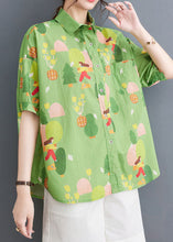 Load image into Gallery viewer, Chic Green Peter Pan Collar Print Patchwork Cotton Shirt Tops Summer