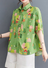 Load image into Gallery viewer, Chic Green Peter Pan Collar Print Patchwork Cotton Shirt Tops Summer