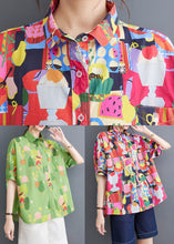 Load image into Gallery viewer, Chic Green Peter Pan Collar Print Patchwork Cotton Shirt Tops Summer