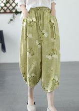 Load image into Gallery viewer, Chic Green Print Pockets Patchwork Linen Harem Pants Summer