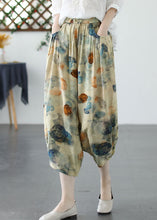 Load image into Gallery viewer, Chic Green Print Pockets Patchwork Linen Harem Pants Summer