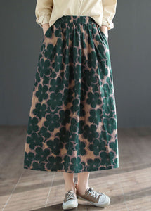 Chic Green Wrinkled Pockets Print Patchwork Cotton Skirts Summer