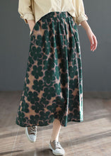 Load image into Gallery viewer, Chic Green Wrinkled Pockets Print Patchwork Cotton Skirts Summer