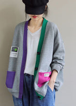 Load image into Gallery viewer, Chic Grey V Neck Patchwork Cotton Cardigans Coats Spring