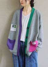 Load image into Gallery viewer, Chic Grey V Neck Patchwork Cotton Cardigans Coats Spring