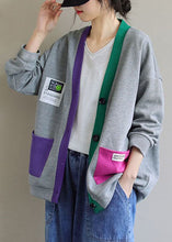 Load image into Gallery viewer, Chic Grey V Neck Patchwork Cotton Cardigans Coats Spring