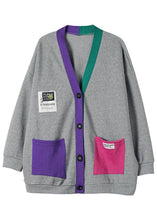 Load image into Gallery viewer, Chic Grey V Neck Patchwork Cotton Cardigans Coats Spring