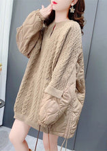 Load image into Gallery viewer, Chic Khaki O-Neck Oversized Cotton Filled Patchwork Drawstring Long Sweater Winter