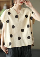 Load image into Gallery viewer, Chic Light Khaki V Neck Print Patchwork Linen T Shirt Tops Summer