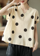 Load image into Gallery viewer, Chic Light Khaki V Neck Print Patchwork Linen T Shirt Tops Summer