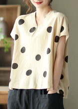 Load image into Gallery viewer, Chic Light Khaki V Neck Print Patchwork Linen T Shirt Tops Summer