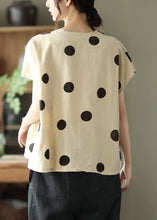 Load image into Gallery viewer, Chic Light Khaki V Neck Print Patchwork Linen T Shirt Tops Summer