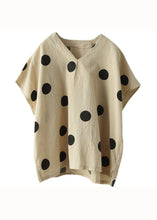 Load image into Gallery viewer, Chic Light Khaki V Neck Print Patchwork Linen T Shirt Tops Summer