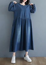 Load image into Gallery viewer, Chic O Neck Cinched Spring Tunic Wardrobes Denim Blue Art Dresses