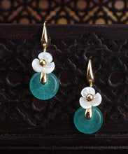 Load image into Gallery viewer, Chic Peacock Blue Jade Shell Floral Drop Earrings