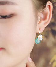 Load image into Gallery viewer, Chic Peacock Blue Jade Shell Floral Drop Earrings