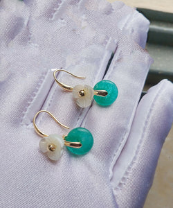 Chic Peacock Blue Jade Shell Floral Drop Earrings