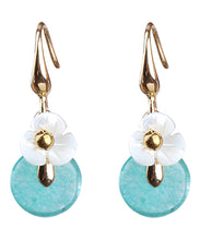 Load image into Gallery viewer, Chic Peacock Blue Jade Shell Floral Drop Earrings