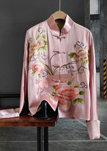 Load image into Gallery viewer, Chic Pink Embroideried Chinese Button Patchwork Silk Coat Spring