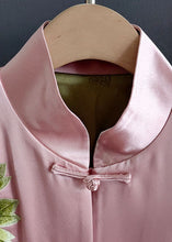 Load image into Gallery viewer, Chic Pink Embroideried Chinese Button Patchwork Silk Coat Spring