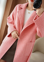 Load image into Gallery viewer, Chic Pink Notched Tie Waist Woolen Maxi Coat Fall