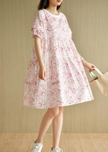 Load image into Gallery viewer, Chic Pink Puff Sleeve Print Summer Cotton Dresses