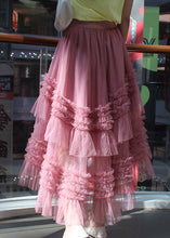 Load image into Gallery viewer, Chic Pink Ruffled asymmetrical design tulle Skirts Spring