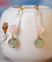 Load image into Gallery viewer, Chic Pink Shellfish flower Fine Jade Drop Earrings