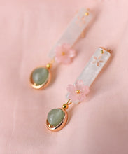 Load image into Gallery viewer, Chic Pink Shellfish flower Fine Jade Drop Earrings