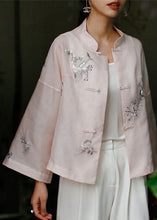 Load image into Gallery viewer, Chic Pink Stand Collar Embroideried Floral Button Top Long Sleeve