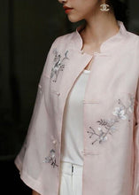 Load image into Gallery viewer, Chic Pink Stand Collar Embroideried Floral Button Top Long Sleeve