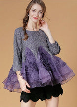 Load image into Gallery viewer, Chic Purple Ruffled Patchwork Organza Shirt Top Bracelet Sleeve