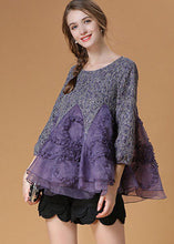 Load image into Gallery viewer, Chic Purple Ruffled Patchwork Organza Shirt Top Bracelet Sleeve