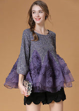 Load image into Gallery viewer, Chic Purple Ruffled Patchwork Organza Shirt Top Bracelet Sleeve