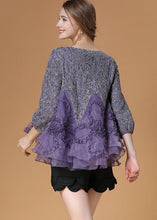 Load image into Gallery viewer, Chic Purple Ruffled Patchwork Organza Shirt Top Bracelet Sleeve