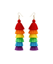 Load image into Gallery viewer, Chic Rainbow Knit Fabric Silk Cotton Tassel Drop Earrings