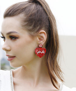 Chic Red Hand Knitting Rice Ball Love Stud Earrings