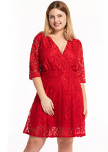 Load image into Gallery viewer, Chic Red Patchwork Lace Mid Dresses Half Sleeve