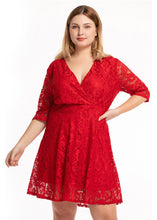 Load image into Gallery viewer, Chic Red Patchwork Lace Mid Dresses Half Sleeve