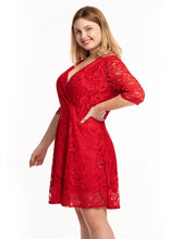 Load image into Gallery viewer, Chic Red Patchwork Lace Mid Dresses Half Sleeve