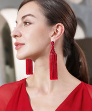 Load image into Gallery viewer, Chic Red Rice Ball Knit Fabric Silk Cotton Tassel Drop Earrings