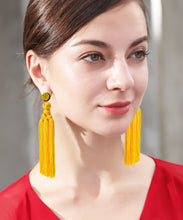 Load image into Gallery viewer, Chic Red Rice Ball Knit Fabric Silk Cotton Tassel Drop Earrings