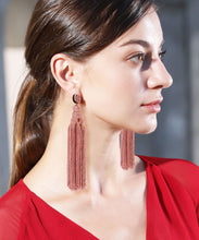 Load image into Gallery viewer, Chic Red Rice Ball Knit Fabric Silk Cotton Tassel Drop Earrings