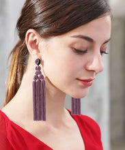 Load image into Gallery viewer, Chic Red Rice Ball Knit Fabric Silk Cotton Tassel Drop Earrings