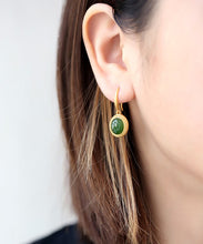 Load image into Gallery viewer, Chic Spinach Green Sterling Silver Inlaid Jade Drop Earrings